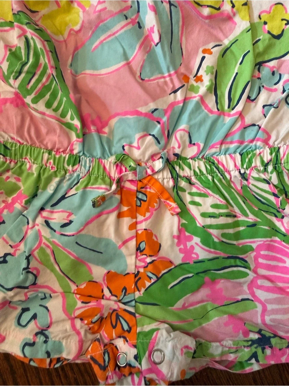 Lilly Pulitzer Girls Tropical Print Romper - Pink, Green, Aqua